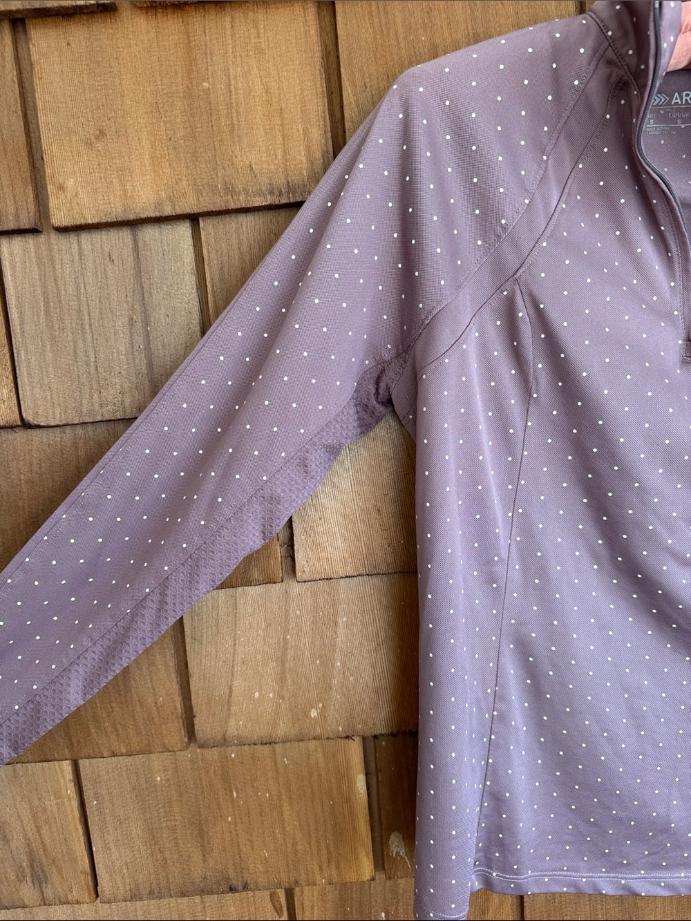 Ariat Mauve Polka Dot 1/4 Zip Performance Pullover - Picture 3 of 7